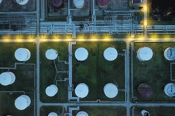 Image showing oil petrol refinery tank aerial top view