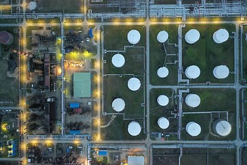 Image showing oil petrol refinery tank aerial top view