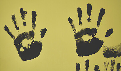 Image showing creative children black handprints painting