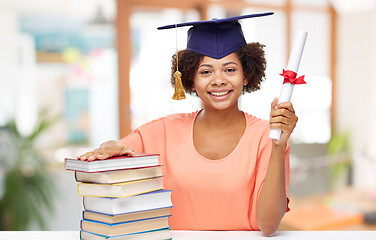 Image showing african graduate student with books and diploma