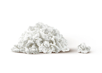 Image showing Homemade organic milk product - fresh cottage cheese on a white background.