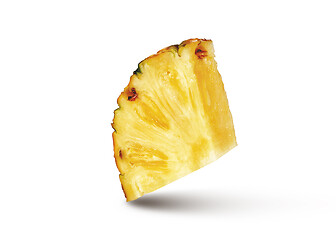 Image showing Cut slice of natural ripe fresh pineappe fruit isolated on a white background.