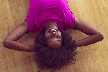 Image showing woman  relaxing after pilates workout