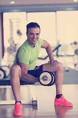 Image showing handsome man working out with dumbbells