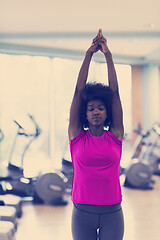 Image showing african american woman exercise yoga in gym