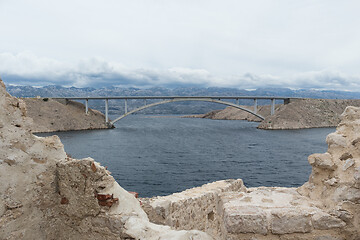 Image showing Island of Pag old desert ruins and bridge panorama view, Dalmatia, Croatia