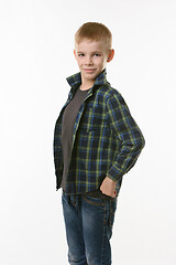 Image showing Portrait of a ten year old boy sticking his chest forward