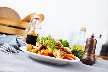 Image showing fried meat with vegetbales