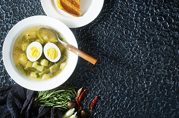 Image showing soup with vegetables and egg