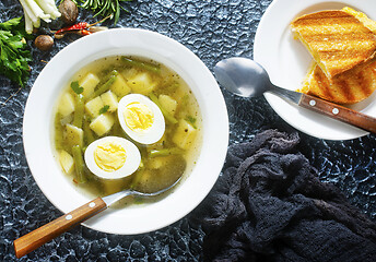 Image showing soup with vegetables and egg