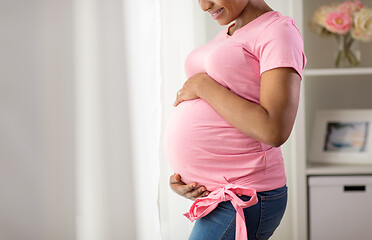 Image showing happy pregnant woman with big belly at home