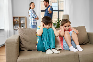 Image showing sad children and parents quarreling at home