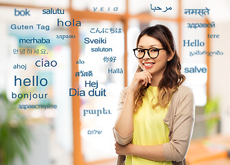 Image showing happy asian woman in glasses or student