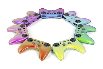 Image showing Colorful game controllers