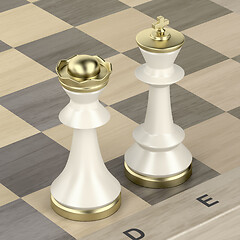 Image showing Queen and king chess pieces on chess board