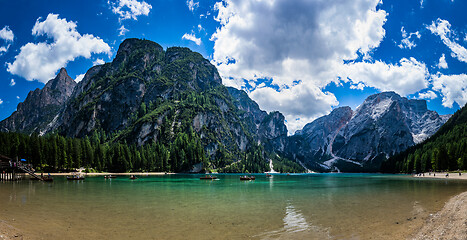 Image showing Lake Lago di Braies in Dolomites, Italy Alps