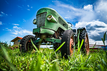 Image showing Old tractor in the Alpine meadows