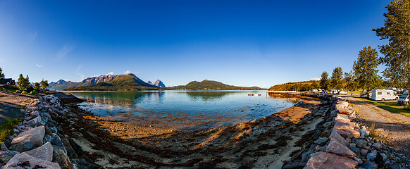 Image showing Beautiful Nature Norway natural landscape. View of the campsite 