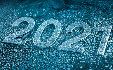 Image showing New Year\'s Eve 2021 Winter background - Frost pattern on the gla