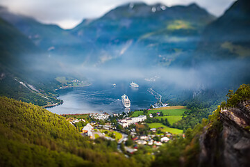 Image showing Geiranger fjord, Norway Tilt shift lens.