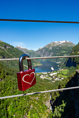 Image showing Geiranger fjord view point Lookout observation deck, Norway.