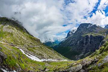 Image showing Troll\'s Path Trollstigen or Trollstigveien winding mountain road