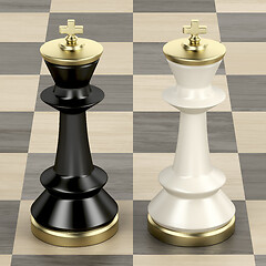 Image showing Chess kings on wooden chessboard