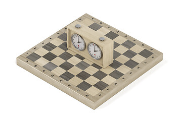 Image showing Chess board and chess clock