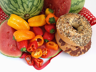 Image showing Bagels and Colorful Peppers
