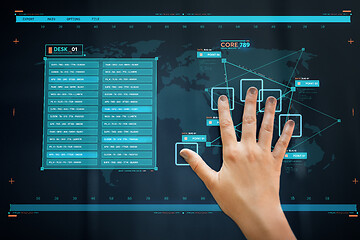 Image showing hand scan on touch screen scanning for data access