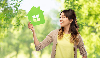 Image showing woman with green house over natural background