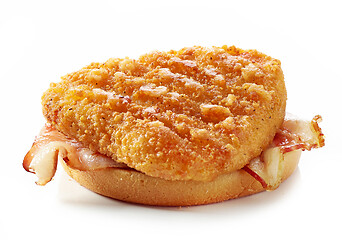 Image showing burger bread with fried chicken and bacon