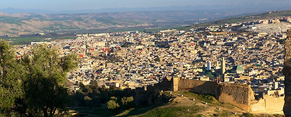 Image showing Aerial panorama of Medina in Fes, Morocco