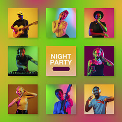 Image showing Portrait of people on multicolored background, creative collage