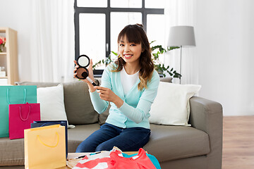 Image showing female beauty blogger making video about make up