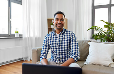 Image showing indian male blogger videoblogging at home