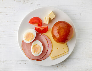 Image showing plate of cheese and ham sausage