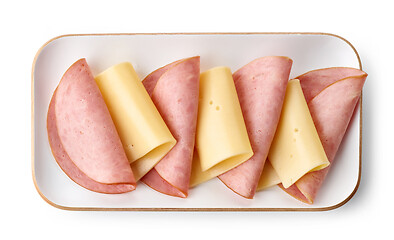 Image showing plate of cheese and ham sausage