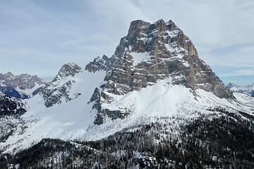 Image showing aerial snow covered mountain peaks in alps at winter 