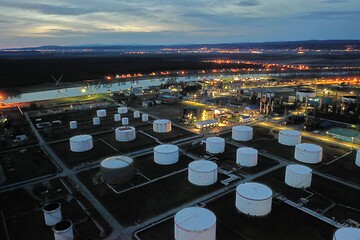 Image showing oil petrol refinery tank aerial top view