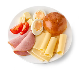 Image showing plate of cheese and ham sausage