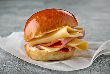 Image showing breakfast sandwich with ham and cheese