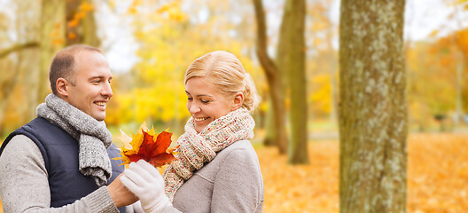 Image showing smiling couple in autumn park