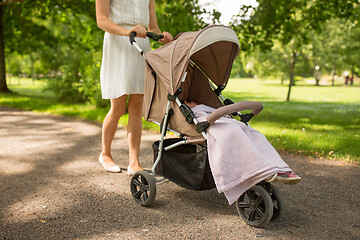 Image showing mother with child in stroller walking at park