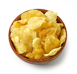 Image showing potato chips in wooden bowl