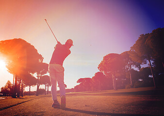 Image showing golf player hitting shot with club