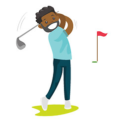 Image showing Young black golfer hitting the ball.