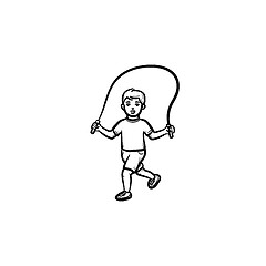 Image showing Child with skipping rope hand drawn outline doodle icon.