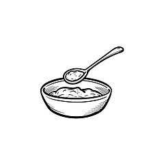 Image showing Baby bowl and spoon hand drawn outline doodle icon.