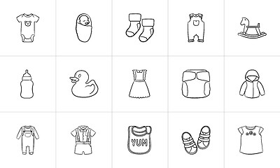 Image showing Kids hand drawn sketch icon set.